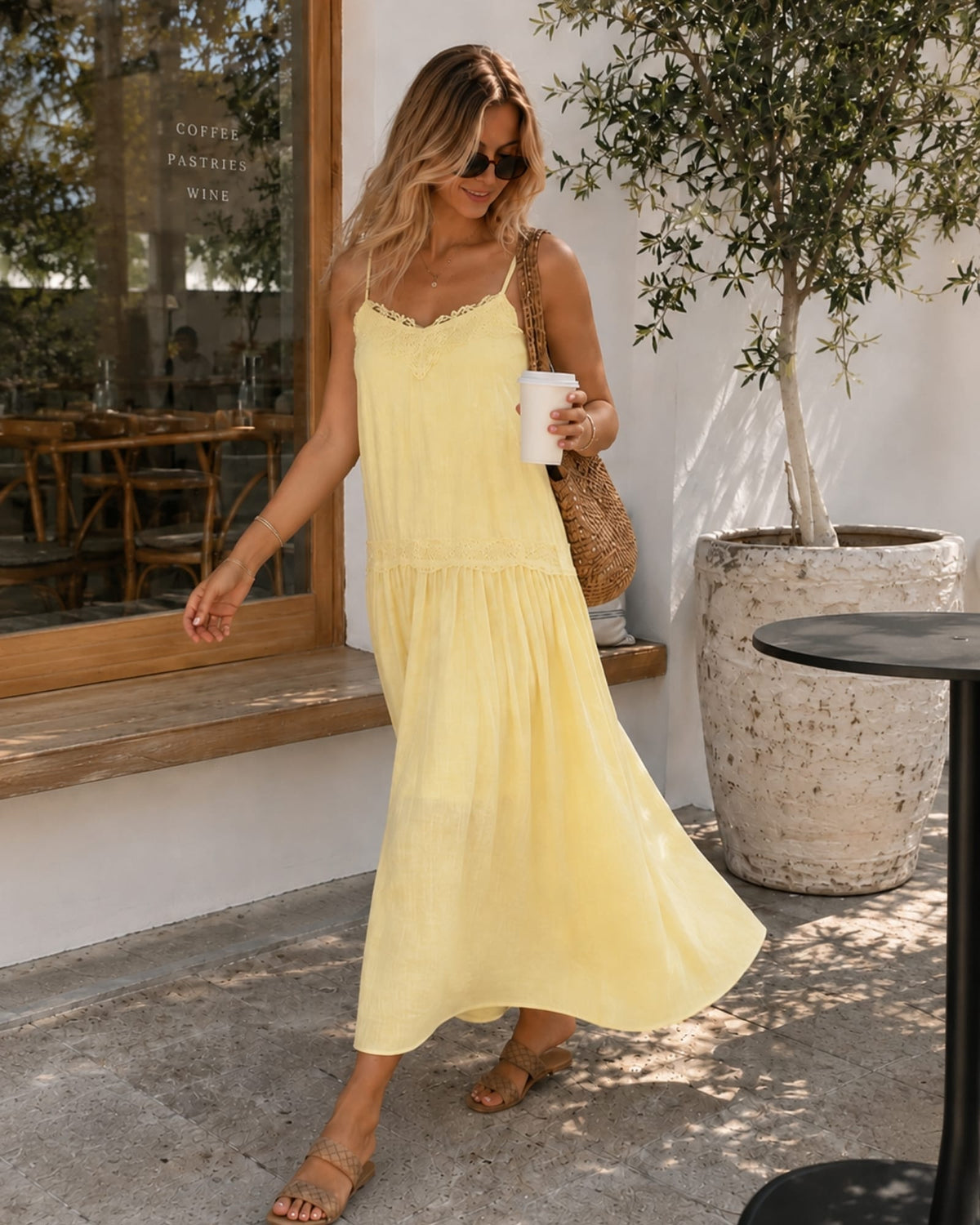 Glynnis Yellow V-Neck A-Line Midi Dress