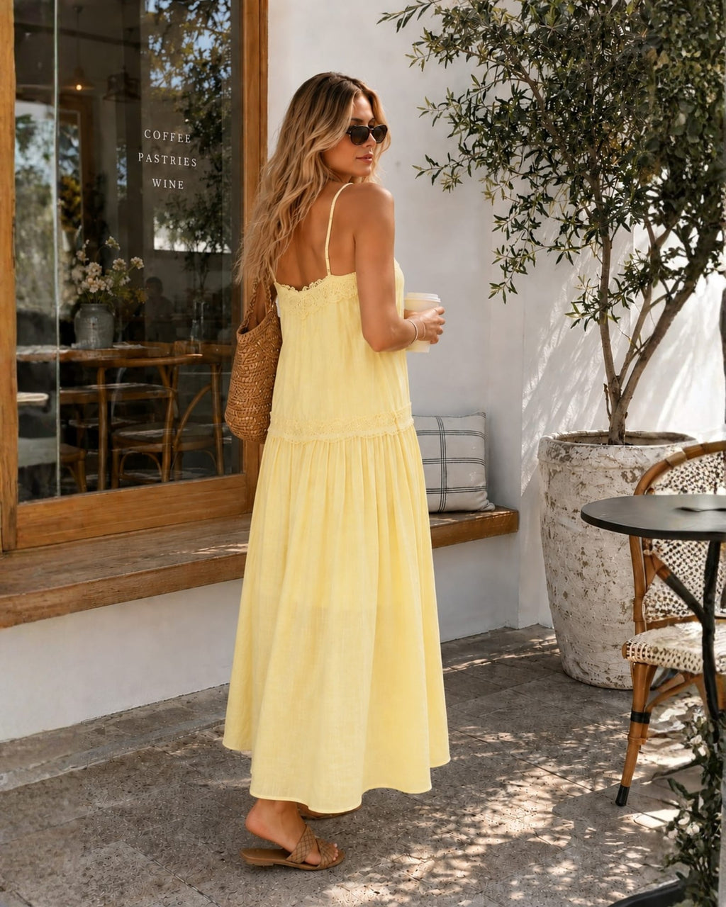 Glynnis Yellow V-Neck A-Line Midi Dress