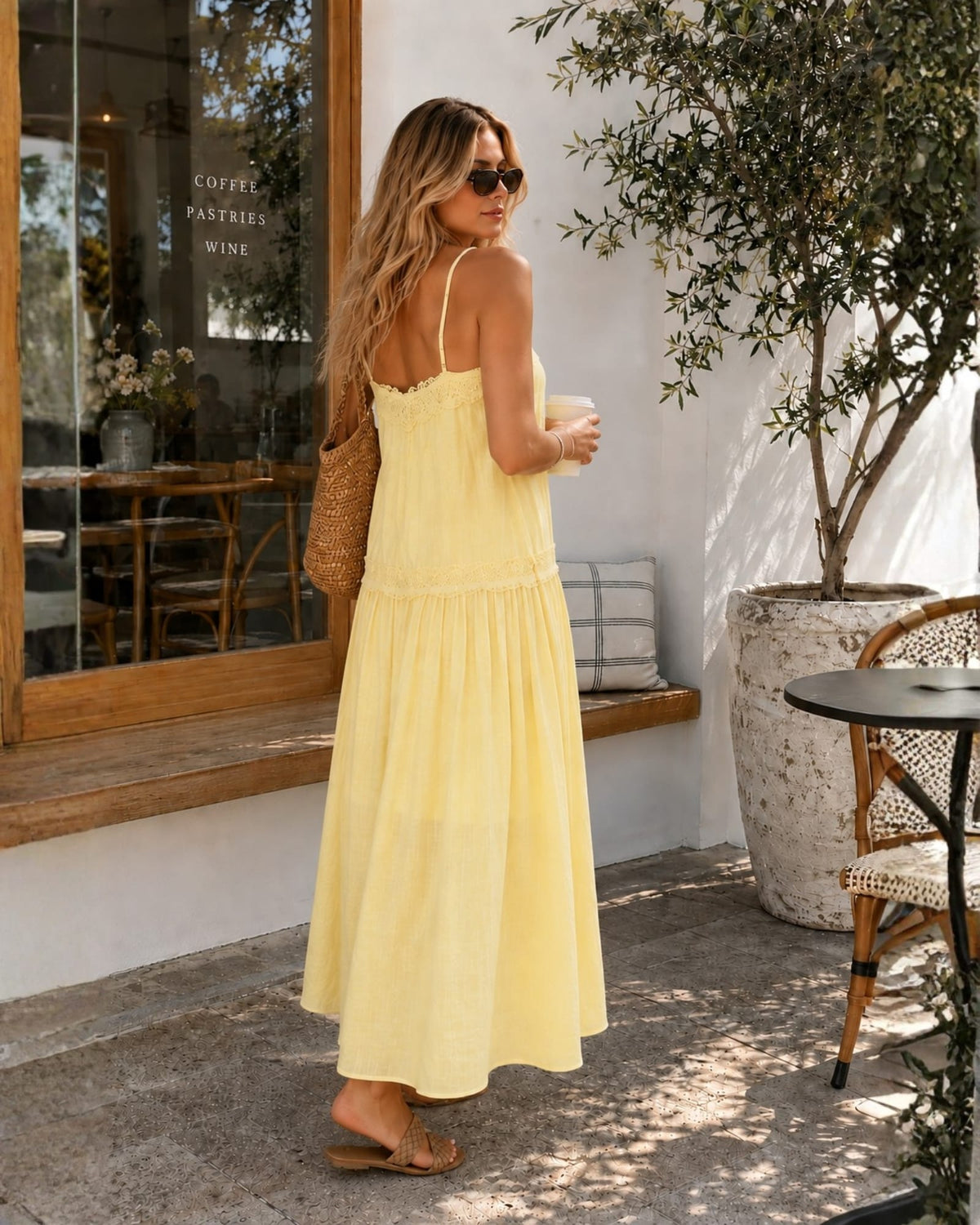 Glynnis Yellow V-Neck A-Line Midi Dress