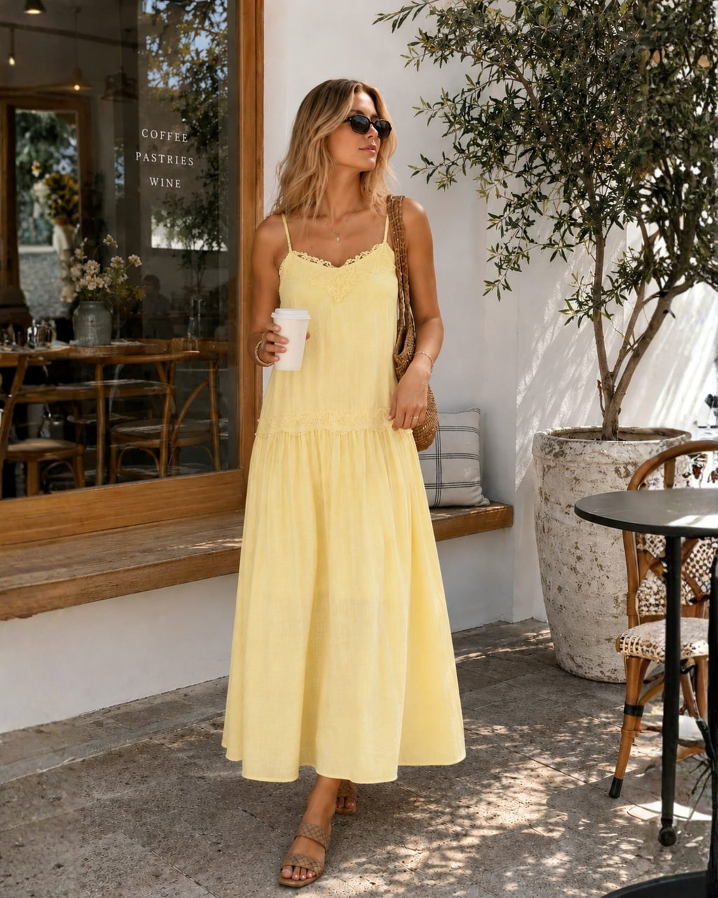 Glynnis Yellow V-Neck A-Line Midi Dress