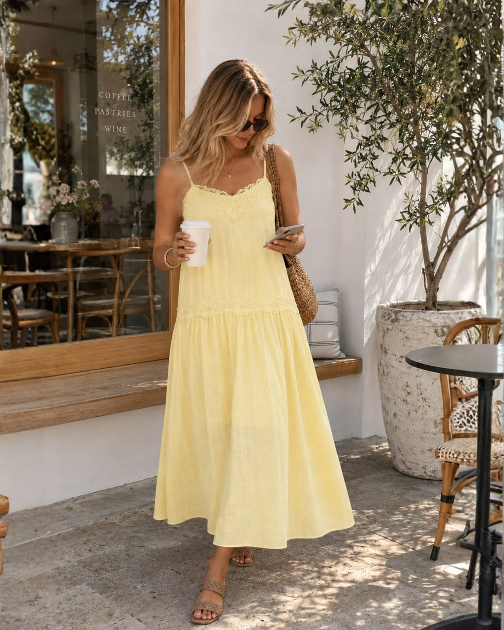 Glynnis Yellow V-Neck A-Line Midi Dress