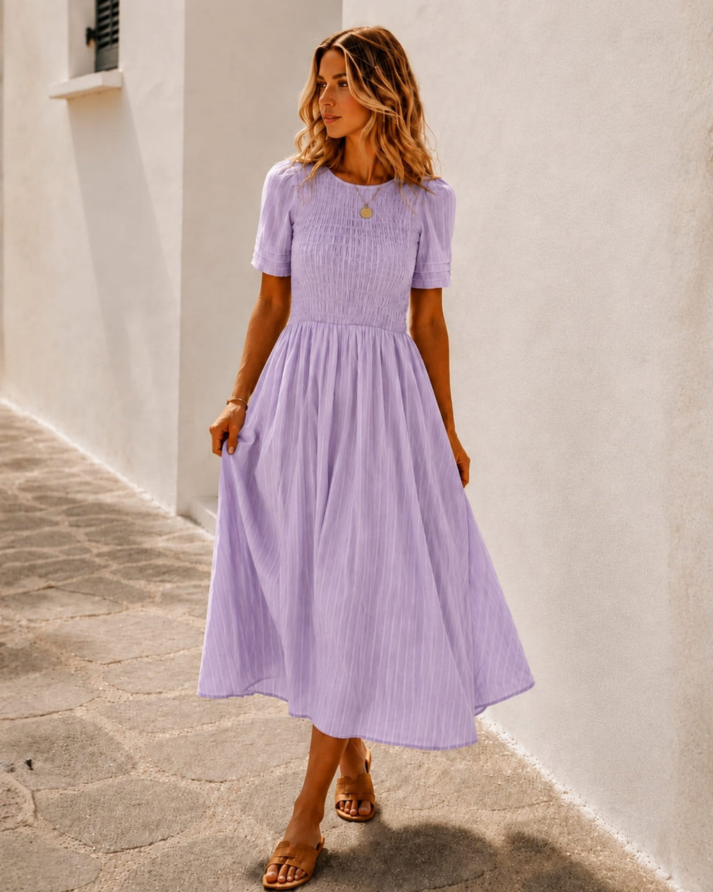Iolana Lavender Cotton Midi Dress