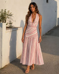 Katara Blush Stripe Tiered Maxi Dress