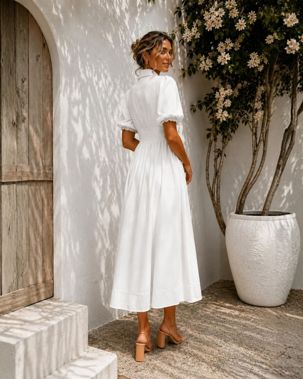 Neriessa White Button Front Midi Dress