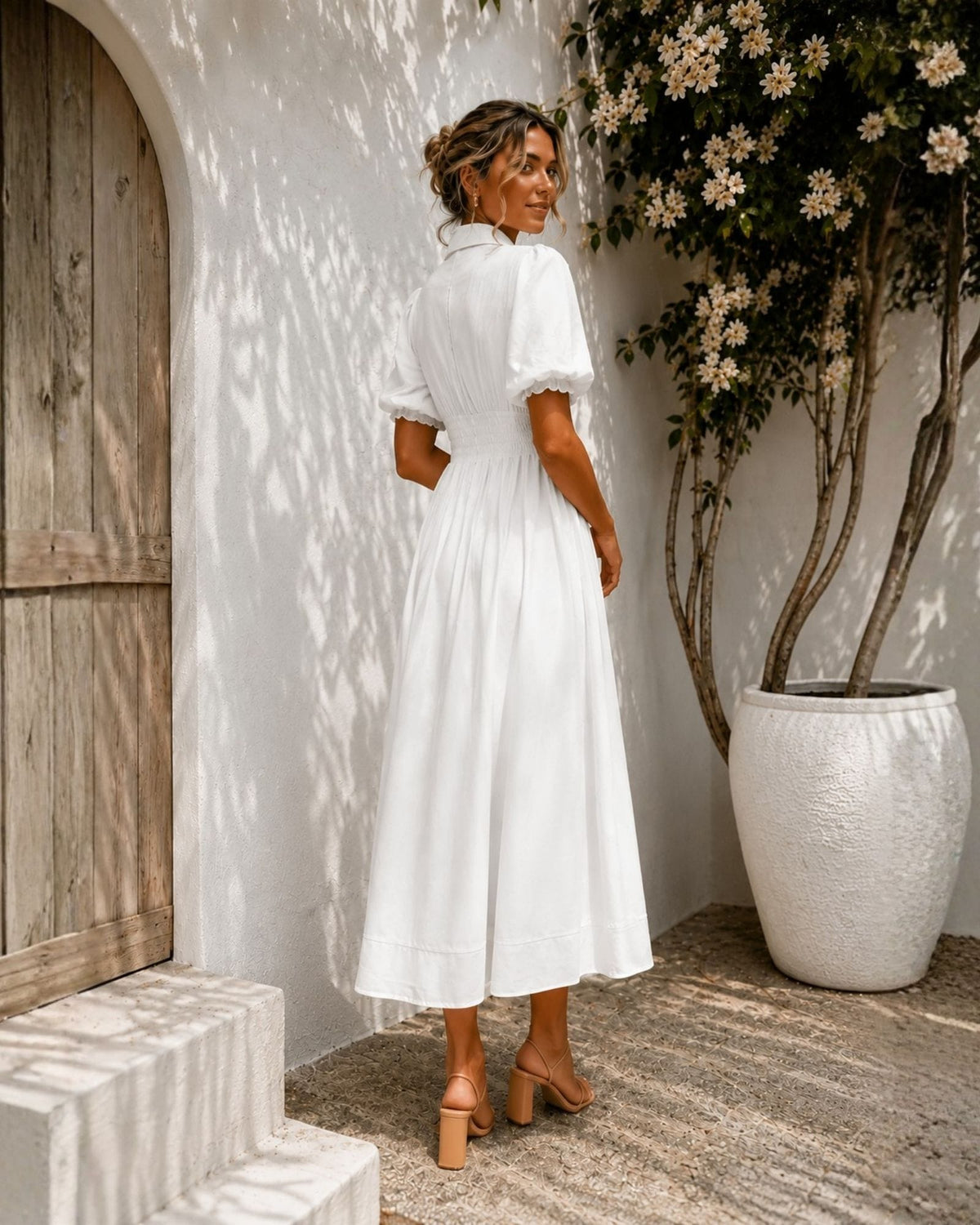 Neriessa White Button Front Midi Dress