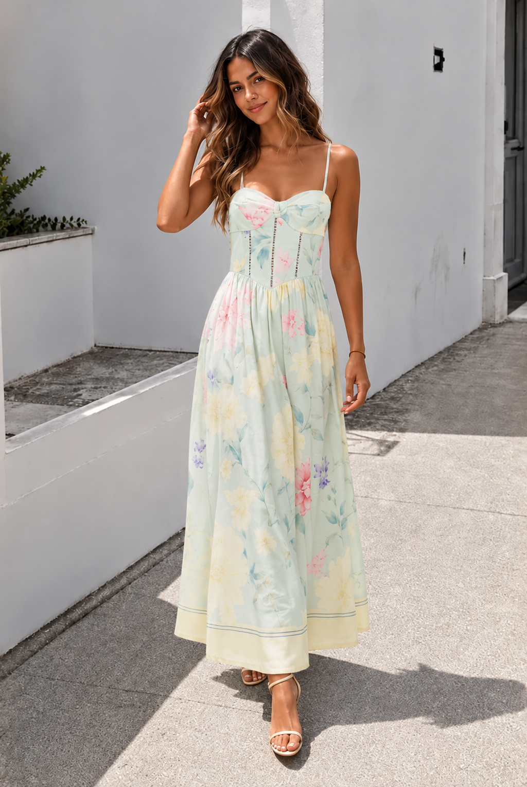 Nynaeve Mint Floral A-Line Midi Dress