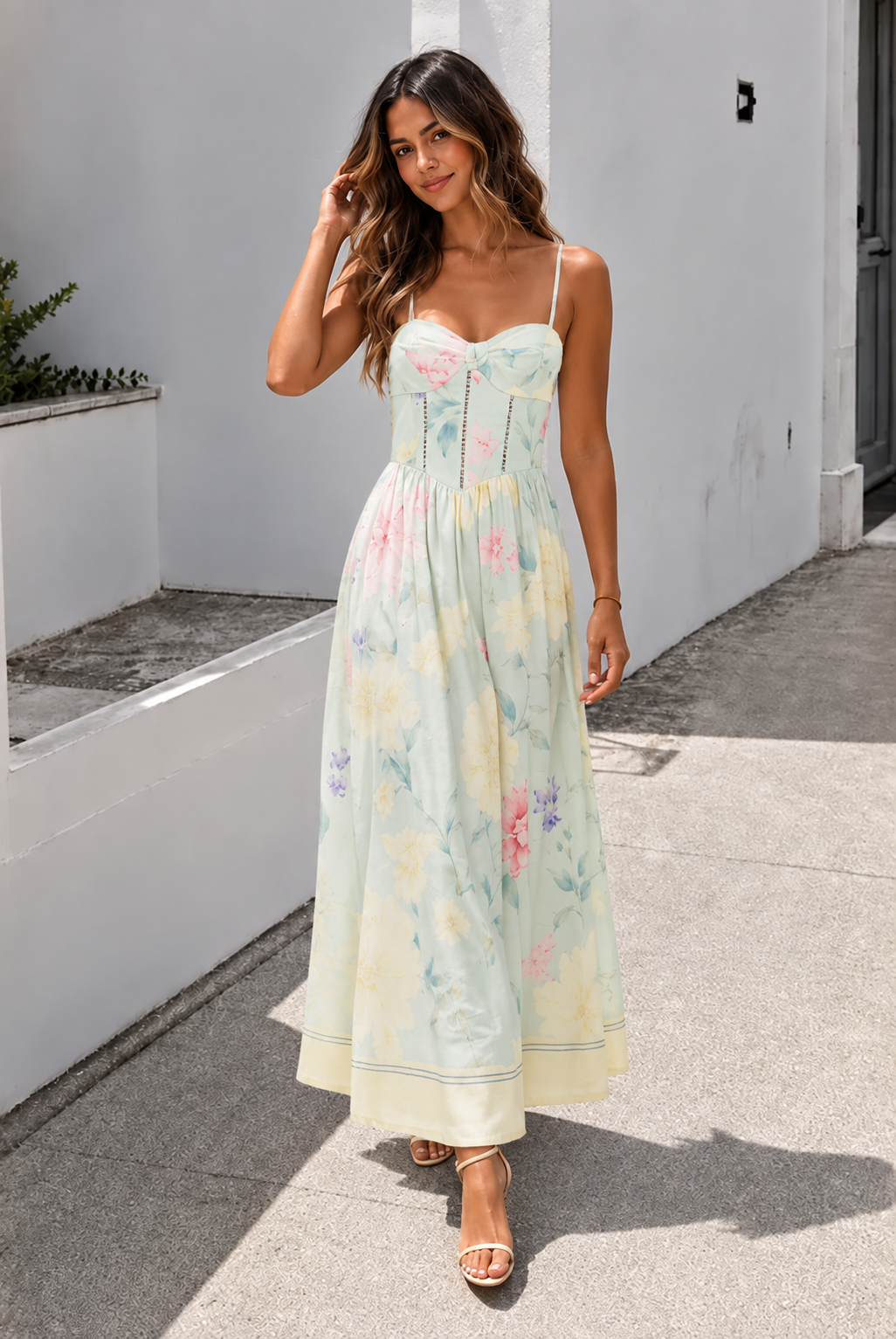 Nynaeve Mint Floral A-Line Midi Dress