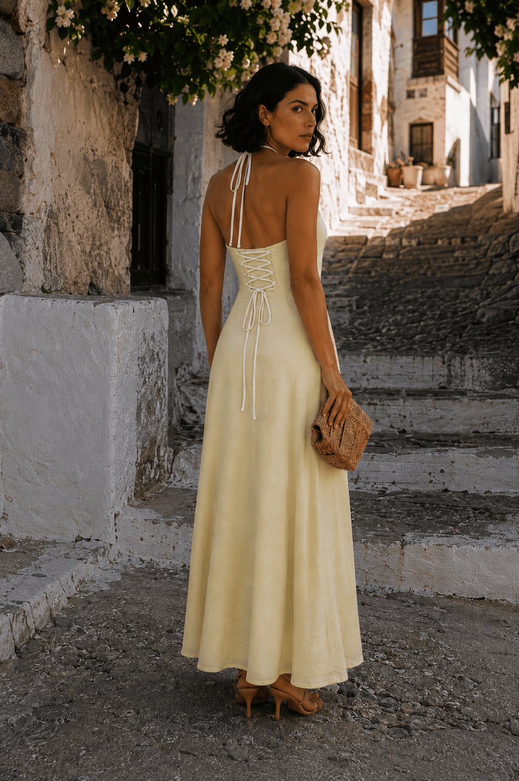 Francette Pastel Yellow Halter Midi Dress