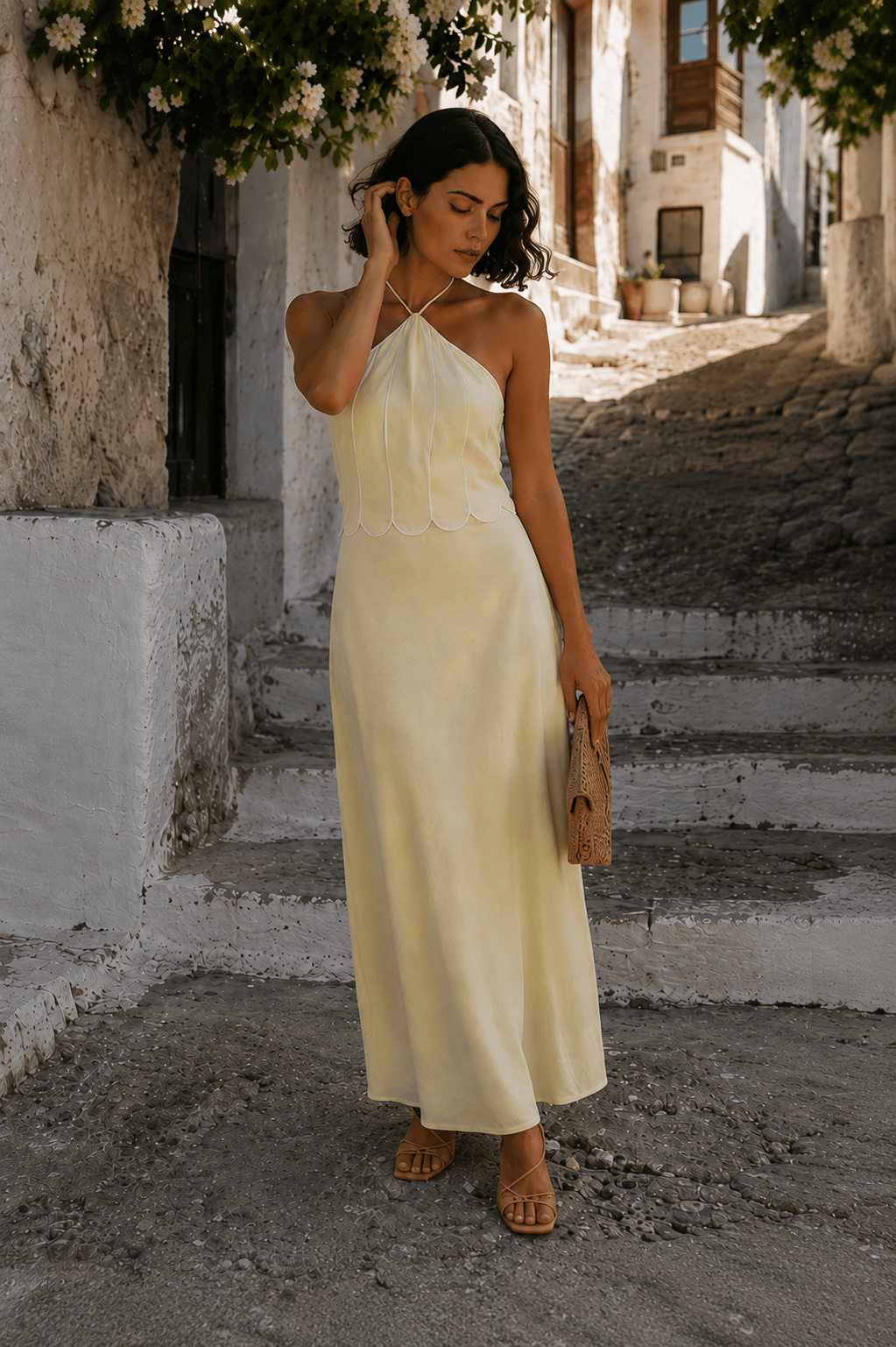 Francette Pastel Yellow Halter Midi Dress