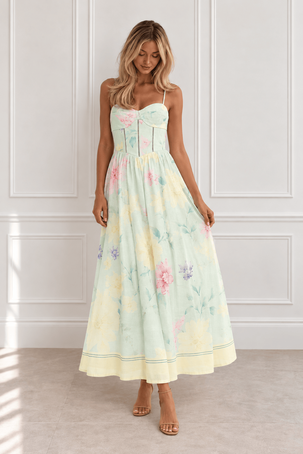 Nynaeve Mint Floral A-Line Midi Dress