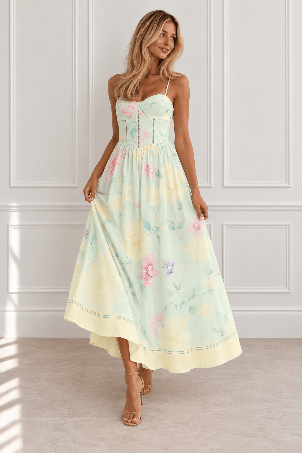 Nynaeve Mint Floral A-Line Midi Dress
