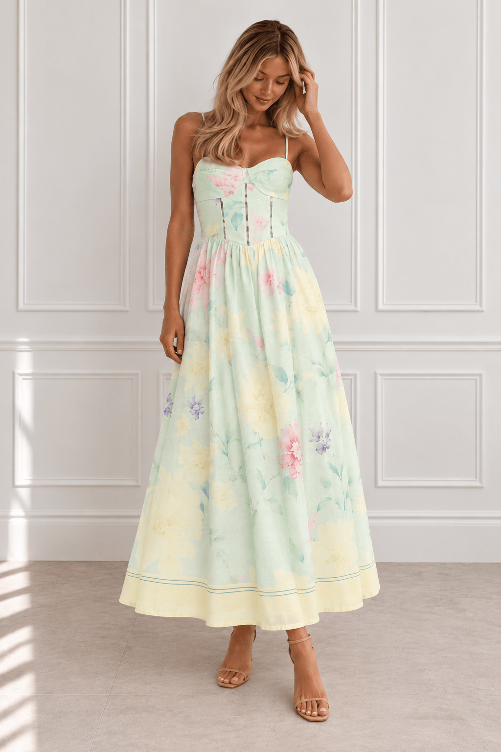 Nynaeve Mint Floral A-Line Midi Dress