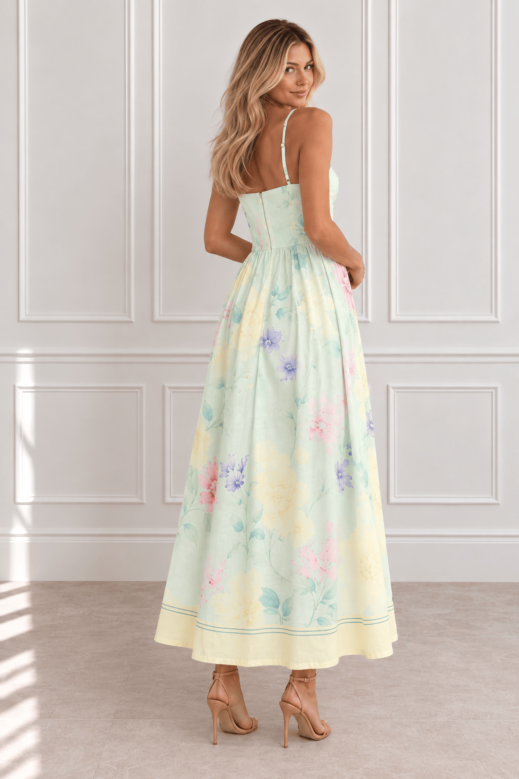 Nynaeve Mint Floral A-Line Midi Dress